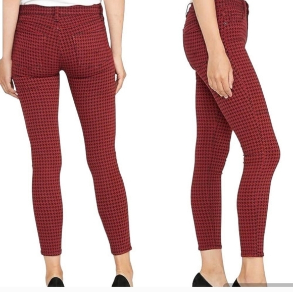 NWT Hudson Barbara High Waist Super Skinny Ankle Jeans Oxblood Houndstooth 27 - Picture 1 of 14